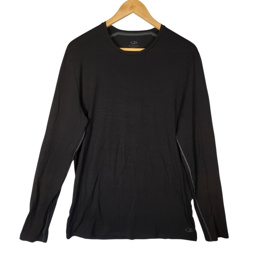 Icebreaker Merino Wool Top Men's XL Black Long Sleeve Crew Neck Base Layer